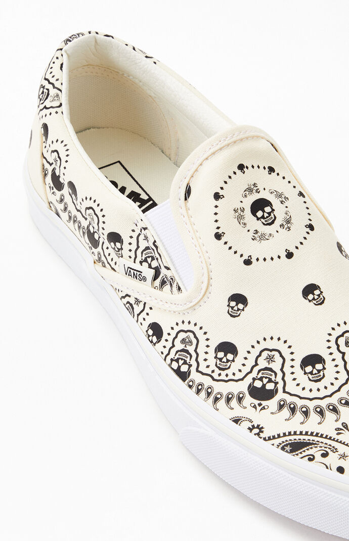 White & Black Classic Slip-On Bandana Shoes
