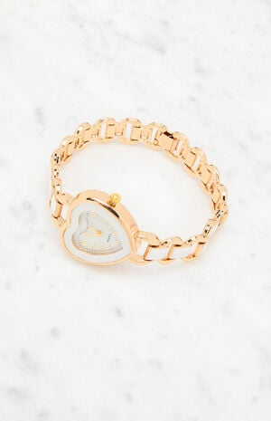 Gold & White Metal Heart Watch image number 2