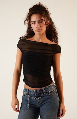 Mesh Off-The-Shoulder Top image number 1
