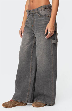 Baggy Washed Low Rise Carpenter Jeans image number 3