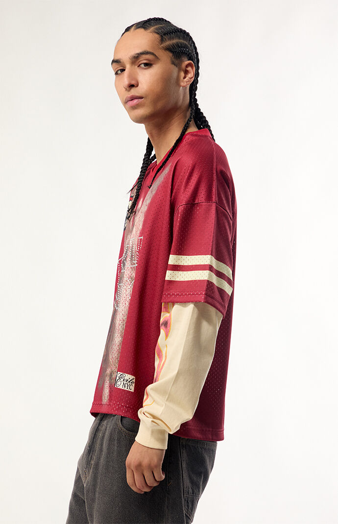 EXILE NYC Divine Signal Layered Long Sleeve Football Jersey
