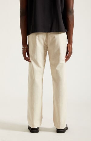 Cream Straight Leg Linen Pants image number 4