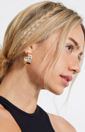 x PacSun Heart Stud Hoop Earrings image number 2