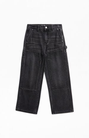 Black Studded Knee Baggy Carpenter Pants