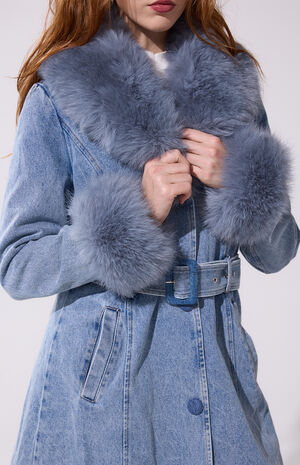 Kaya Denim Faux Fur Trench Coat image number 7