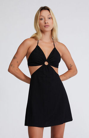 O-Ring Linen Halter Mini Dress image number 1