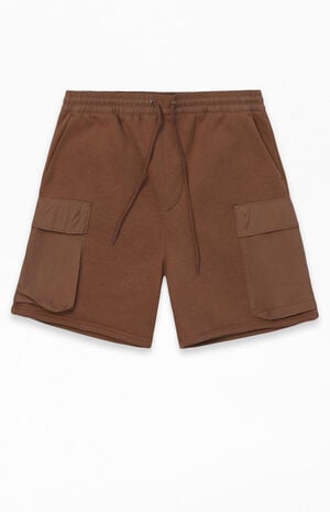 Fleece Brown Cargo Sweat Shorts