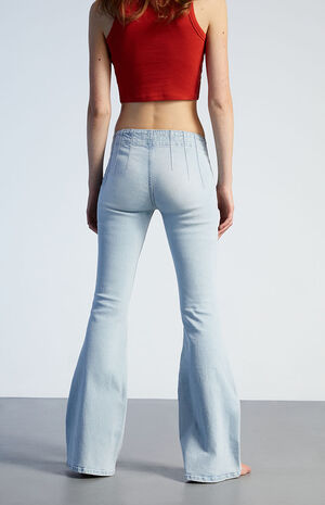 Light Blue Seam Low Rise Flare Jeans image number 4