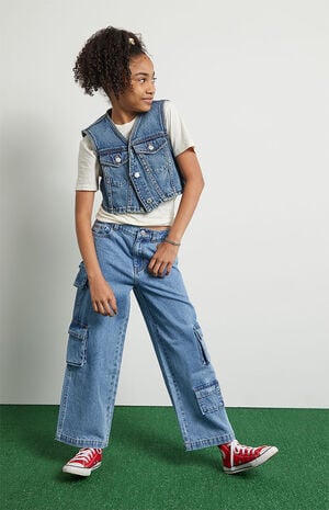 Light Blue Baggy Cargo Jeans Light Blue Baggy Cargo Jeans image number 2