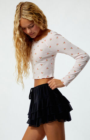 Drawstring Tiered Ruffle Mini Skirt image number 2