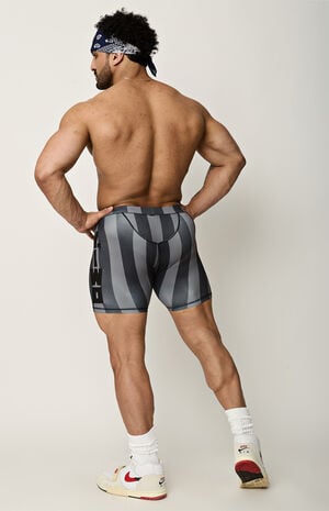 Gray Striped Hardwear Biker Shorts image number 2