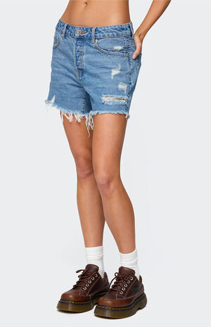 Cale Distressed Low Rise Denim Shorts image number 4