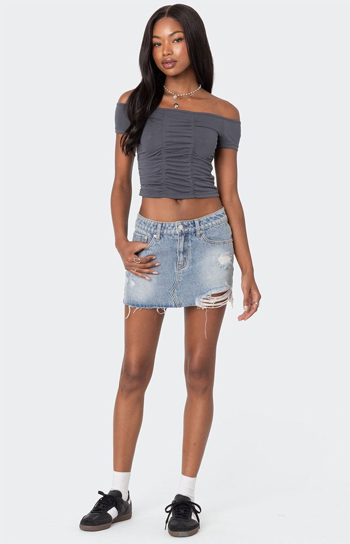 Edikted Triple Ruched Off Shoulder Top | PacSun