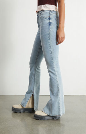 Light Blue High Waisted Slim Flare Jeans image number 3