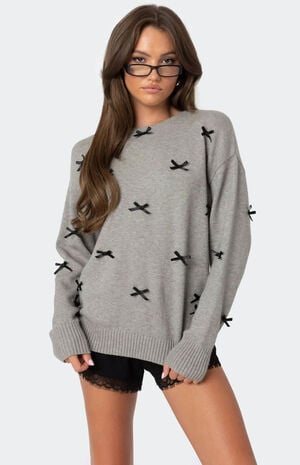 Satin Bow Oversized Sweater image number 1