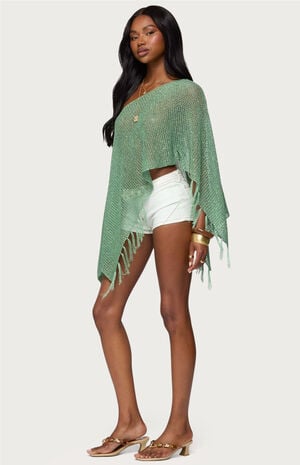 Sequin Fringe Knit Poncho image number 4