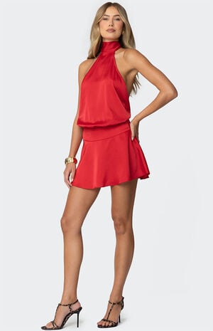 Scarf Halter Open Back Mini Dress image number 4