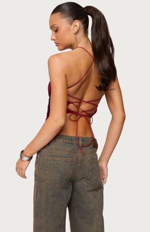 Hara Fringed Crisscross Backless Top image number 3