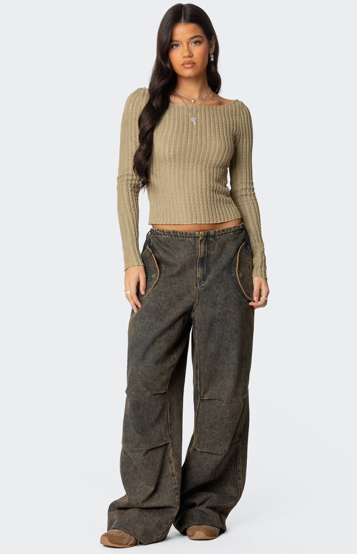 Edikted Textured Sheer Boat Neck Top