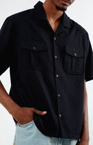 Oversized Black Camp Shirt image number 2