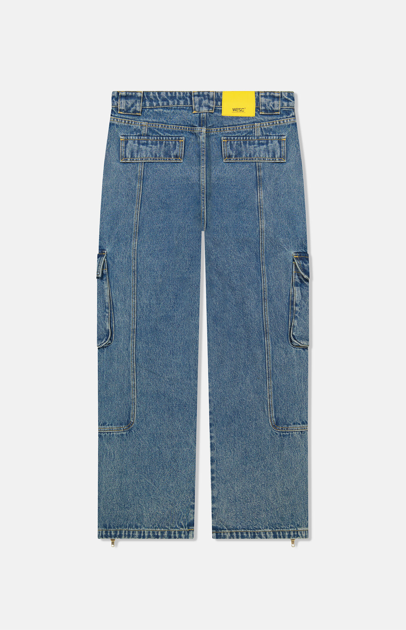 WeSC Medium Blue Baggy Denim Zipper Cargo Pants | Pacsun