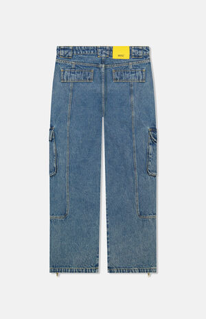 Medium Blue Baggy Denim Zipper Cargo Pants image number 2