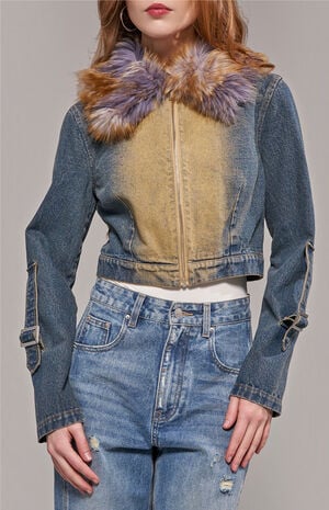 Coralyn Cropped Faux Fur Jean Jacket image number 2