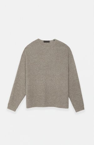 Heather Grey Heavy Waffle Knit Crew Neck Sweater image number 1
