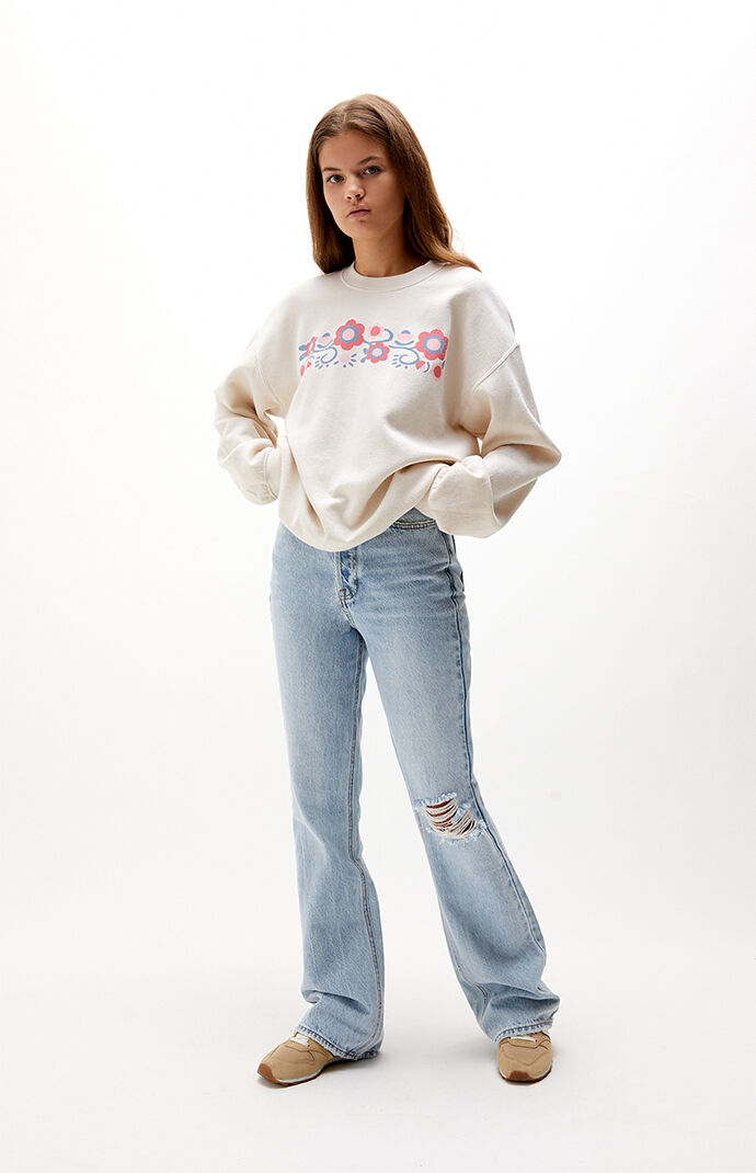 Floral crew neck sweatshirt clearance
