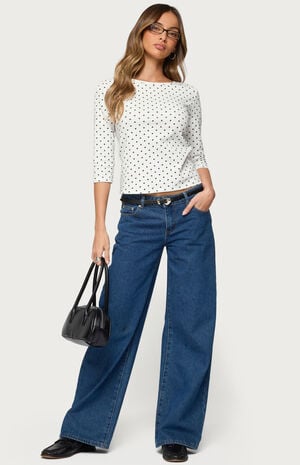 Lela Polka Dot Quarter Sleeve Top image number 5