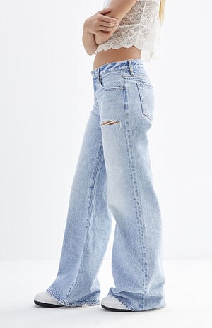 Lena Light Indigo Ripped Slit Low Rise Super Baggy Jeans image number 3