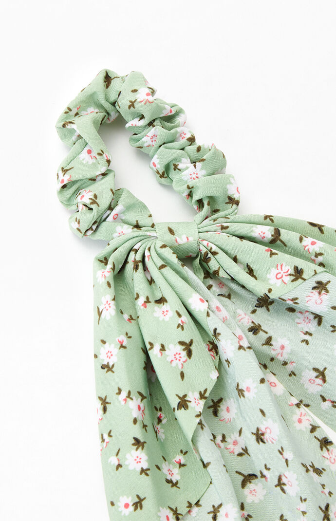 Green Floral Flowy Scrunchie