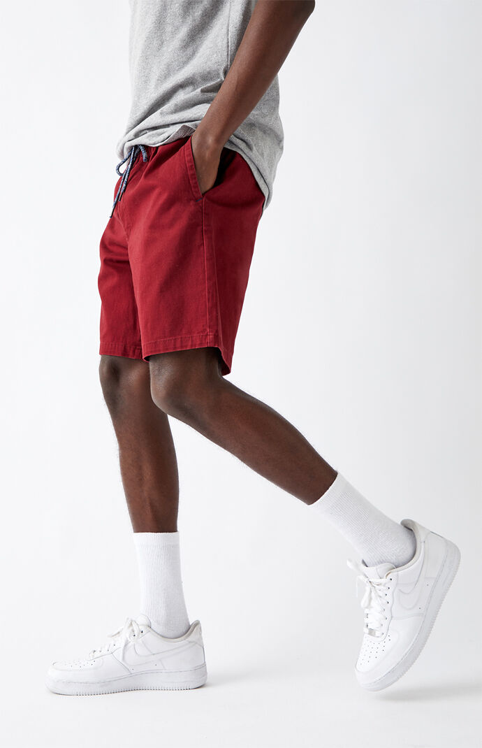 Twill Burgundy Drawstring Shorts