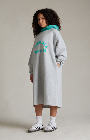 Essentials Light Heather Grey Mint Leaf Hooded Dress image number 2