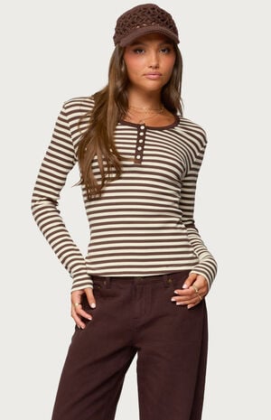 Roma Striped Henley Top image number 1