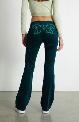 Teal Butterfly V-Front Corduroy&nbsp;Low Rise Bootcut Pants image number 5