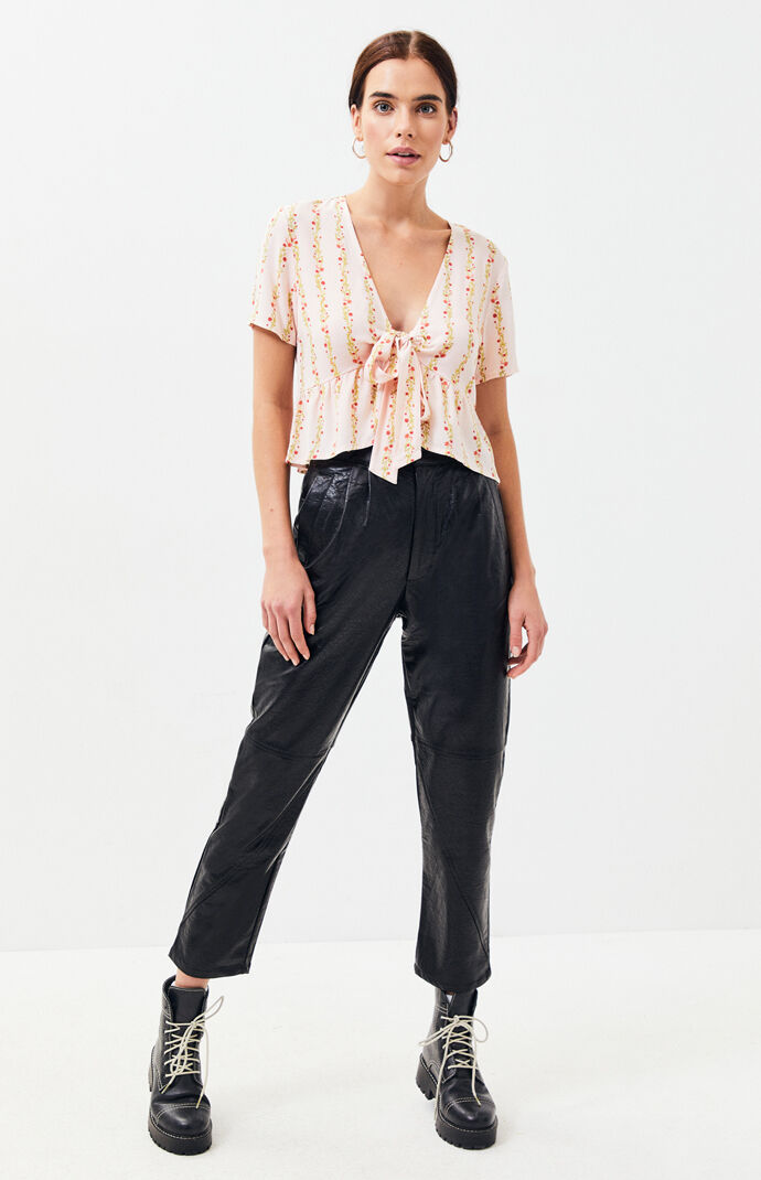 Short Sleeve Tie Front Top