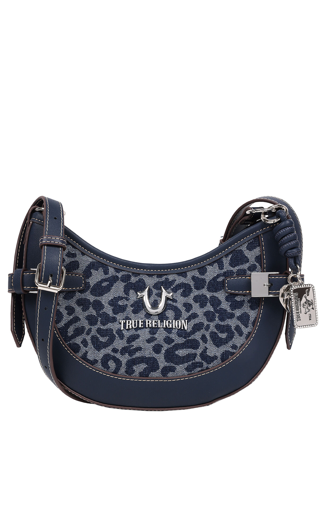 True Religion Blake Leopard Denim Belted Hobo Bag