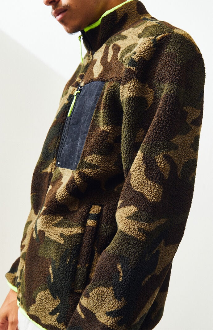 Camo & Neon Sherpa Full Zip Jacket