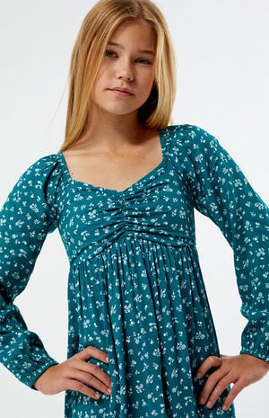 Green Ditsy Long Sleeve Mini Dress image number 2