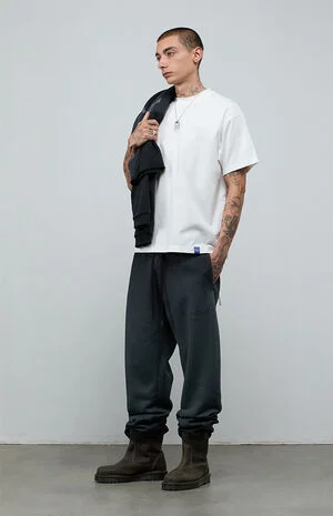 Black Washed Heavyweight Fleece Baggy Sweatpants image number 2