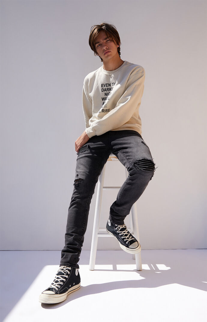 Black Biker Panel Stacked Skinny Jeans