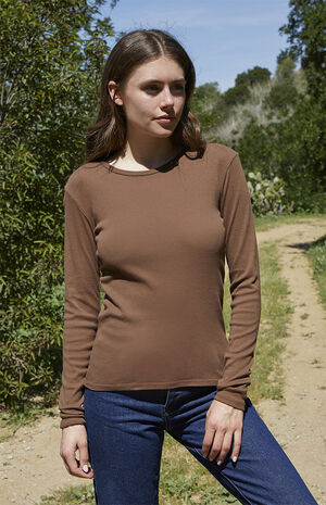 Brown Hailie Basic Long Sleeve Top image number 1