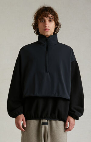 Black Nylon Fleece Mock Neck Sweatshirt image number 2