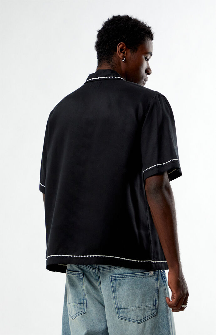 Pacsun Black Western Embroidered Oversized Resort Camp Shirt