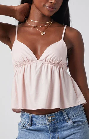 Linen V-Neck Babydoll Tank Top image number 4