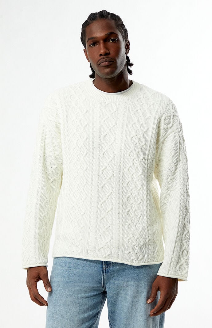 Pacsun Cream Nuwave Cable Knit Crew Neck Sweater