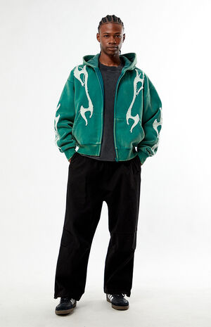 Abstract Raw Applique Cropped Full Zip Hoodie image number 5