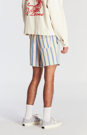 Blue Striped Crochet Volley Shorts image number 4