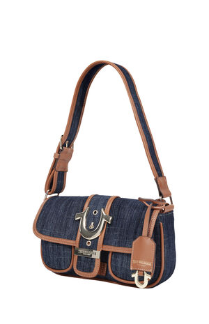 Dark Denim Double Pocket Satchel Bag image number 4